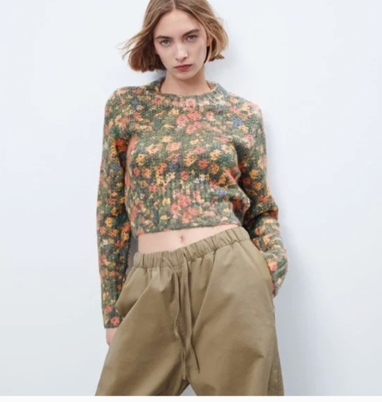 Zara Multicolor Floral Knit Sweatshirt - Picture 1 of 7